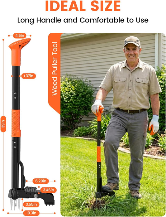 Weed Puller Tool 4-Claw Stand Up Weed Remover tools with Ergonomic Long Handle/Foldable Foot Pedal/Easy Eject,Heavy Duty Garden Weeding Tools for Dandelion,Crabgrass,Thistle–No Bending Kneeling