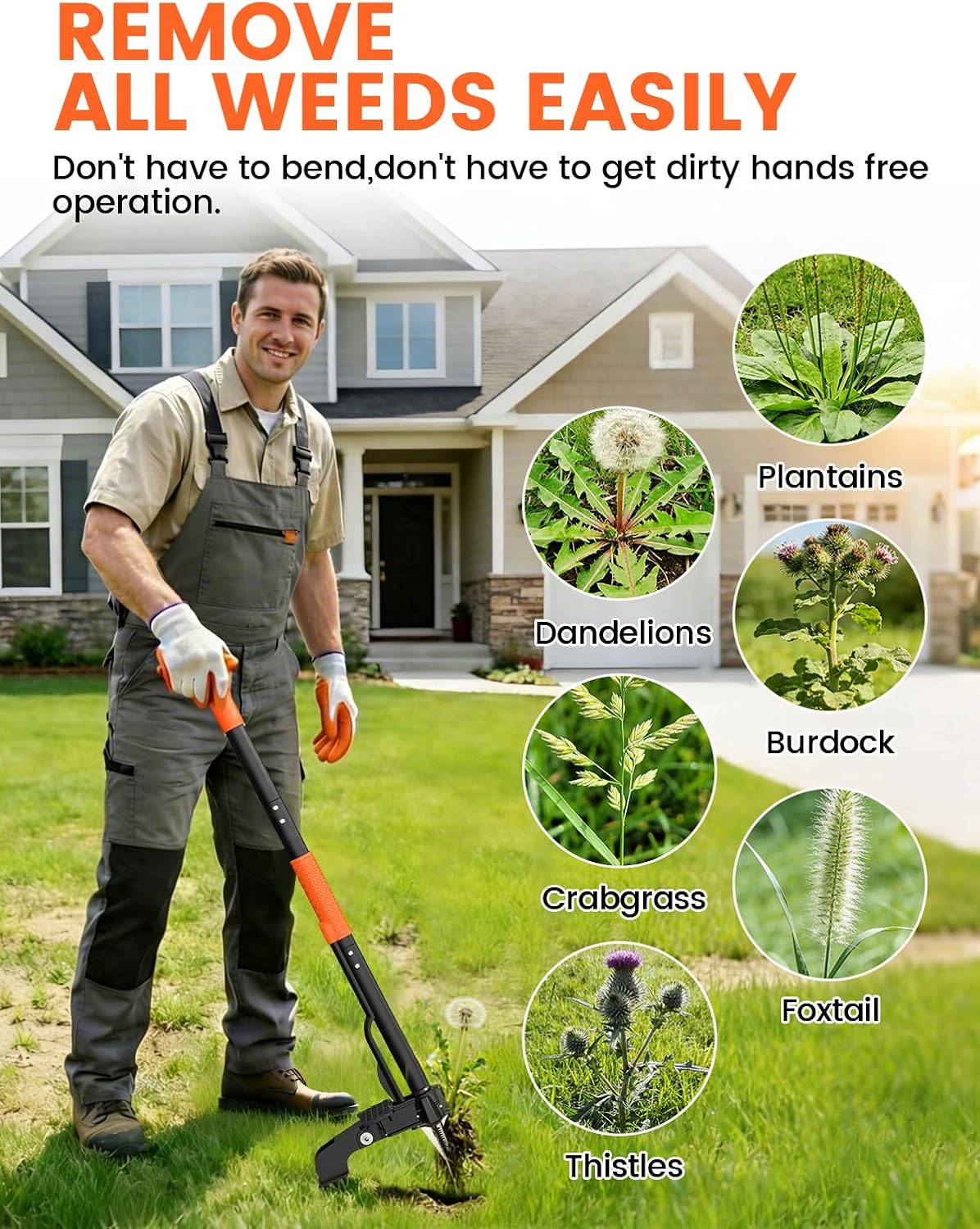 Weed Puller Tool 4-Claw Stand Up Weed Remover tools with Ergonomic Long Handle/Foldable Foot Pedal/Easy Eject,Heavy Duty Garden Weeding Tools for Dandelion,Crabgrass,Thistle–No Bending Kneeling