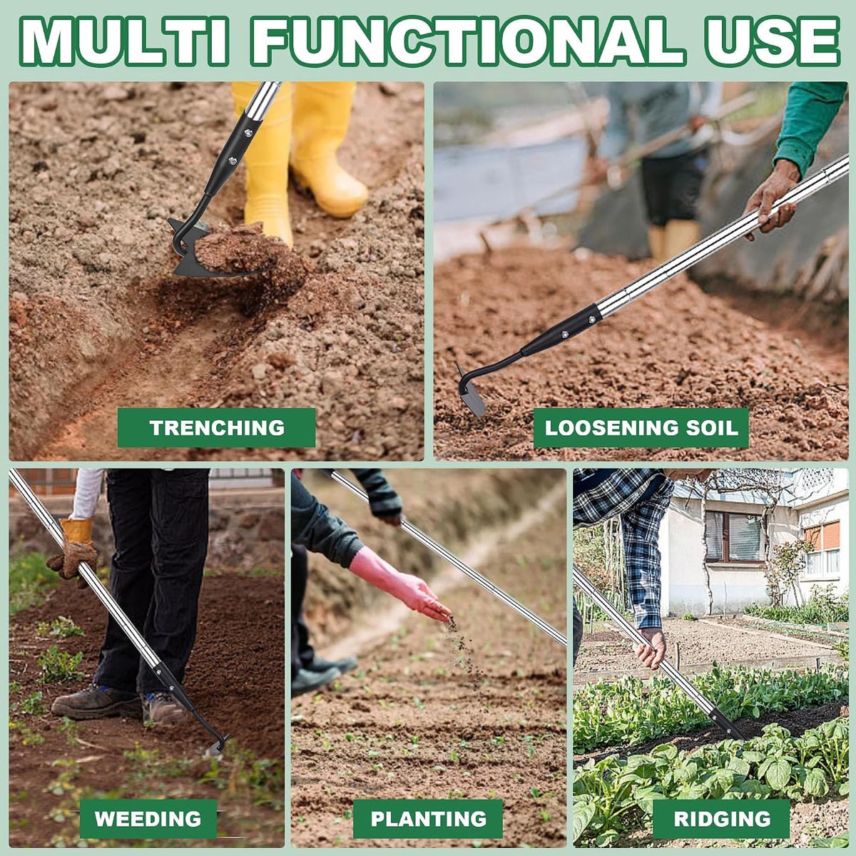 Triangle Garden Hoe, Carbon Steel Push-Pull Weeding Tool