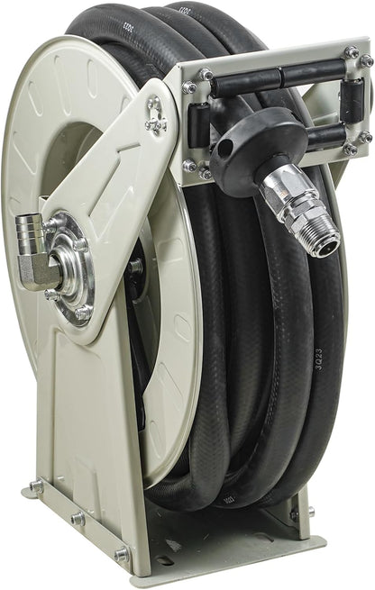 Fuel Hose Reel, 3/4 inch x 66 ft Retractable, Spring Driven Auto Swivel Rewind, 300 PSI, Heavy-Duty Carbon Steel Construction with Industrial Grade Rubber Hose, for Diesel Fuel, Kerosene