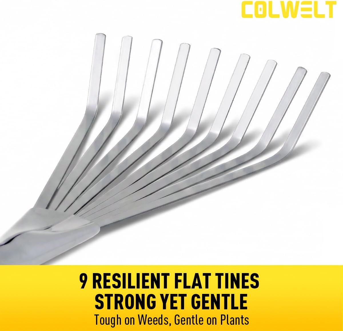 Hand Rake 16.5", Small Rake for Gardening with 9 Resilient Flat Tines, Metal Mini Rake with Hanging Hole for Storage, Hand Fan Rake for Leaves, Loosening Soil, Spreading Mulch, Flower Beds
