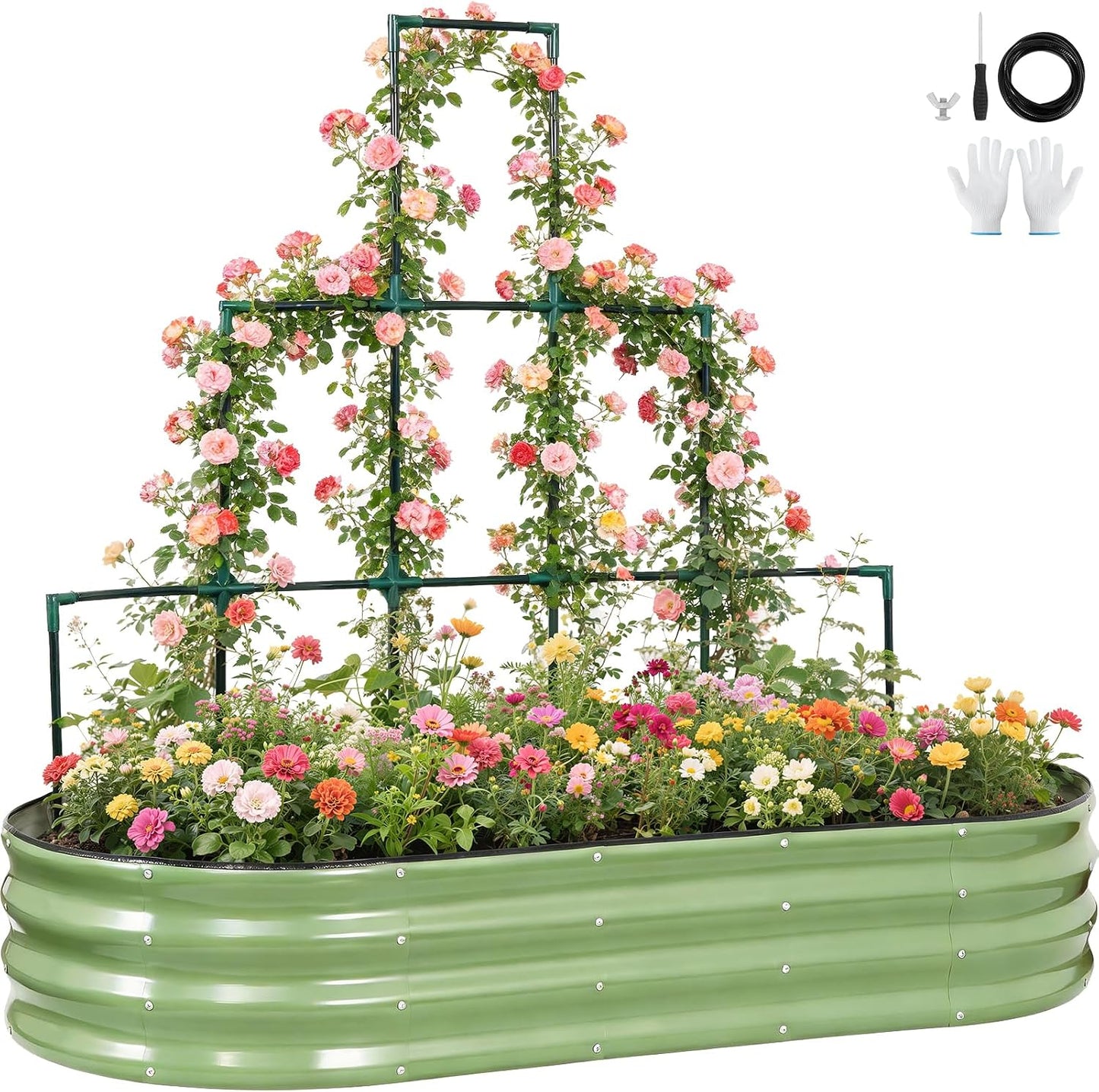 Galvanized Raised Garden Bed with Wall Trellis 6x3x1FT