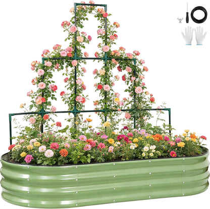Galvanized Raised Garden Bed with Wall Trellis 6x3x1FT
