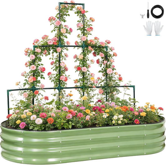 Galvanized Raised Garden Bed with Wall Trellis 6x3x1FT