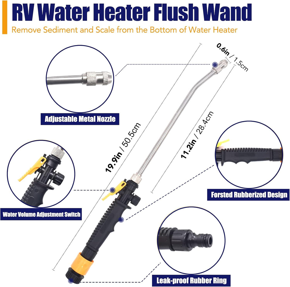 RV Water Heater Tank Rinser, Metal Tube RV Water Heater Flush Wand, Camper Hot Water Tank Cleaning Rinser Flusher