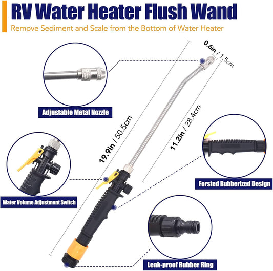 RV Water Heater Tank Rinser, Metal Tube RV Water Heater Flush Wand, Camper Hot Water Tank Cleaning Rinser Flusher