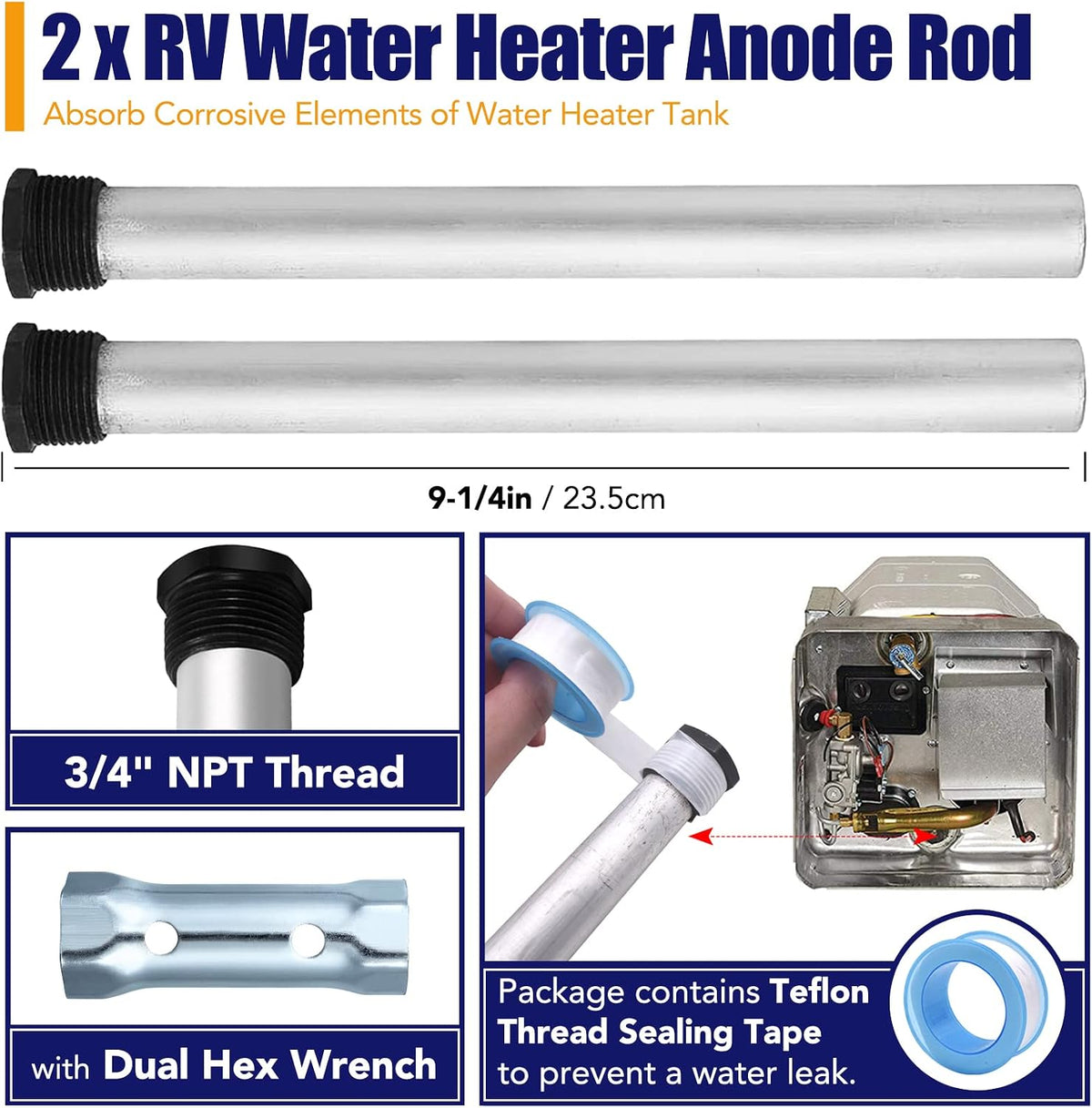 RV Water Heater Tank Rinser, Metal Tube RV Water Heater Flush Wand, Camper Hot Water Tank Cleaning Rinser Flusher