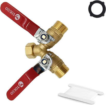 YOUHO Garden Hose Y Valve Hose Splitter Brass Hose Splitter With Stainless Steel 2 Way Valve 3/4" GHT Thread (RED)