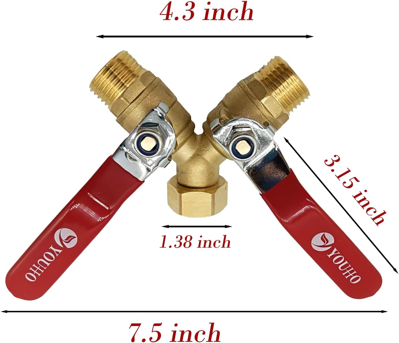 YOUHO Garden Hose Y Valve Hose Splitter Brass Hose Splitter With Stainless Steel 2 Way Valve 3/4" GHT Thread (RED)