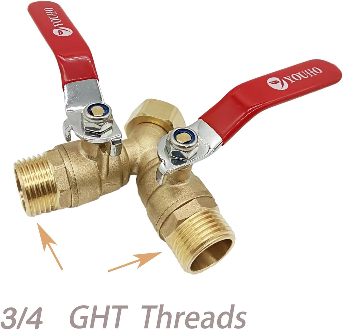 YOUHO Garden Hose Y Valve Hose Splitter Brass Hose Splitter With Stainless Steel 2 Way Valve 3/4" GHT Thread (RED)