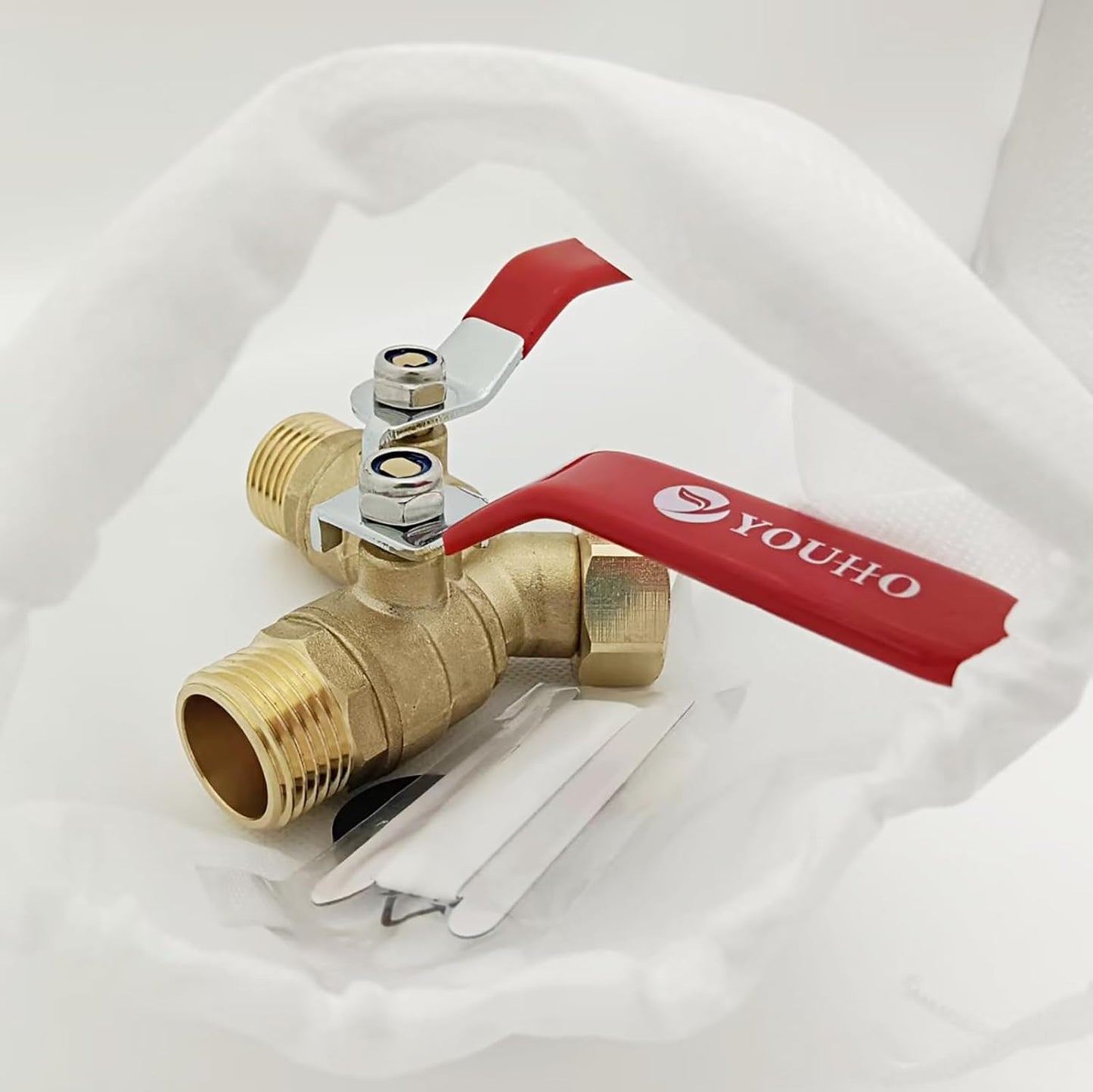YOUHO Garden Hose Y Valve Hose Splitter Brass Hose Splitter With Stainless Steel 2 Way Valve 3/4" GHT Thread (RED)