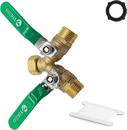 YOUHO Garden Hose Y Valve Hose Splitter Brass Hose Splitter With Stainless Steel 2 Way Valve 3/4" GHT Thread (RED)
