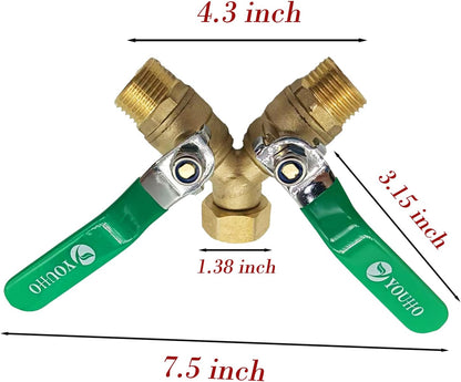 YOUHO Garden Hose Y Valve Hose Splitter Brass Hose Splitter With Stainless Steel 2 Way Valve 3/4" GHT Thread (RED)