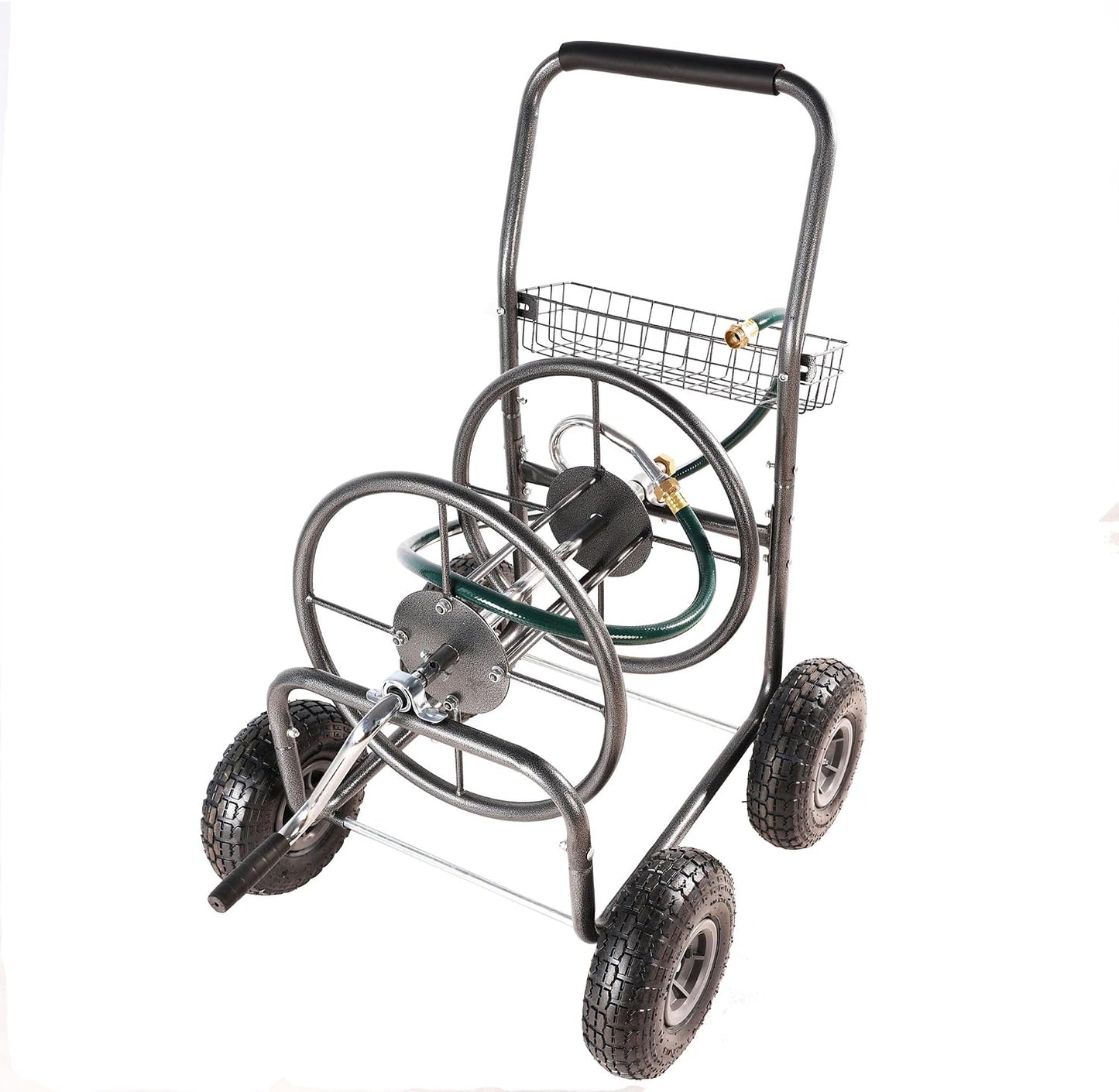 295 Ft 17/16"-12un Garden Water Hose Reels For Outside, Portable Metal Hose Reel Cart With Wheels/Storage Basket, Outdoor Hose Cart Heavy Duty For Yard Lawn (Hose Not Included) (Green)