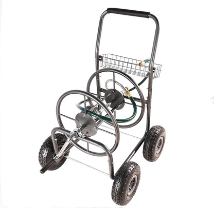 295 Ft 17/16"-12un Garden Water Hose Reels For Outside, Portable Metal Hose Reel Cart With Wheels/Storage Basket, Outdoor Hose Cart Heavy Duty For Yard Lawn (Hose Not Included) (Green)