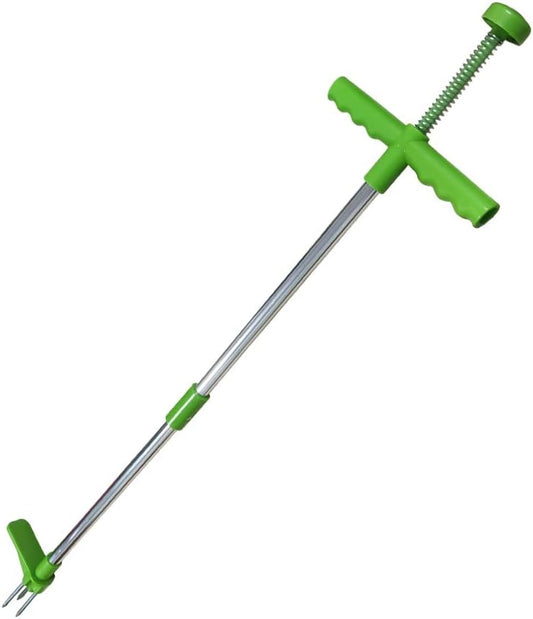 Manual Weed Puller, Stand Up Garden Weeder Tool, Long Handled Root Removal Hand Tool with 3 Stainless Steel Claws, Grass Remover for Dandelion & Weeds