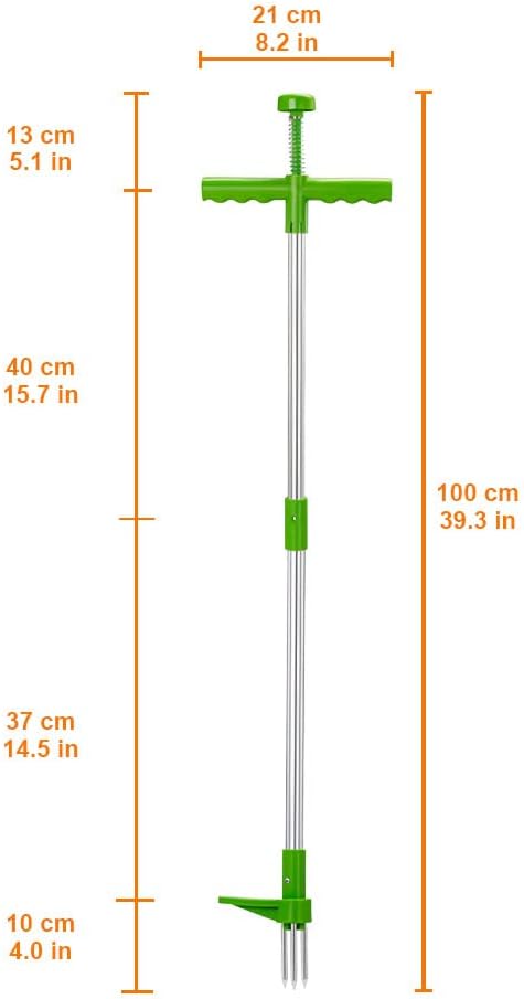 Manual Weed Puller, Stand Up Garden Weeder Tool, Long Handled Root Removal Hand Tool with 3 Stainless Steel Claws, Grass Remover for Dandelion & Weeds
