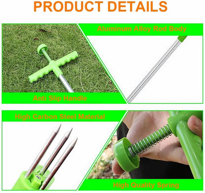 Manual Weed Puller, Stand Up Garden Weeder Tool, Long Handled Root Removal Hand Tool with 3 Stainless Steel Claws, Grass Remover for Dandelion & Weeds