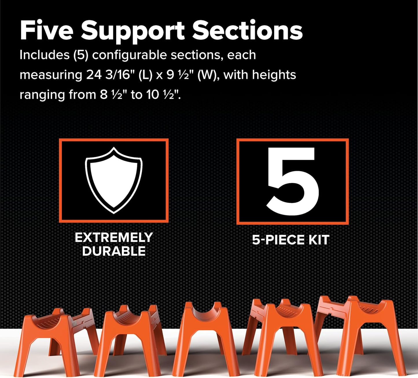 Rhino RV Sewer Hose Support Kit - Extends Over Uneven Terrain for Easy Drainage - Holds Up to 15-Feet of RV Sewer Hose - Features Nesting Design for Storage - 5 Support Sections (43072)