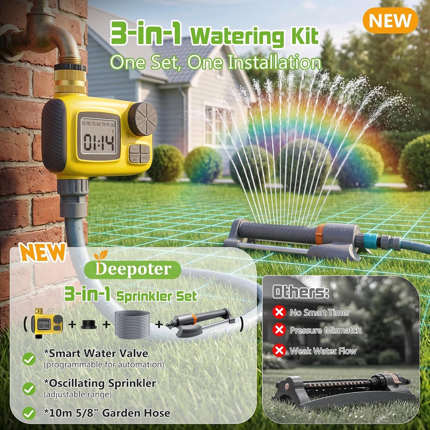 Oscillating Sprinkler with Smart Timer for Lawn and Garden Watering