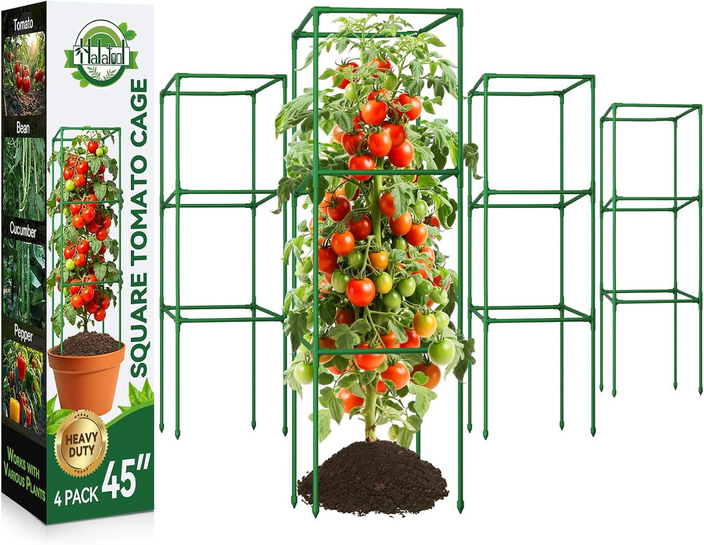 4 Pack 45" Tomato Cages for Garden, Heavy Duty Adjustable Plant Support