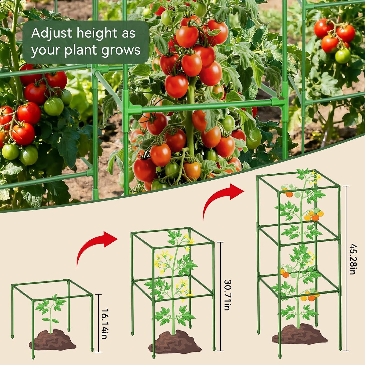 4 Pack 45" Tomato Cages for Garden, Heavy Duty Adjustable Plant Support