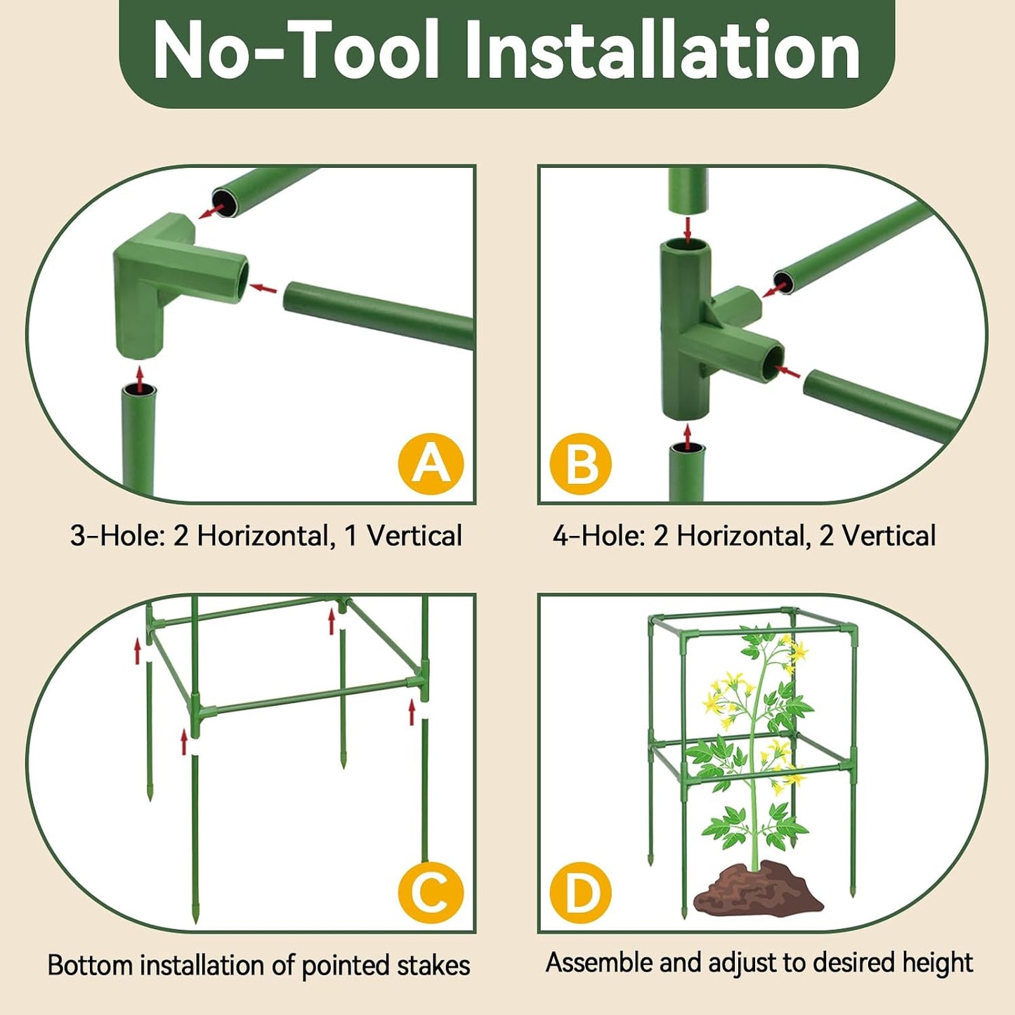4 Pack 45" Tomato Cages for Garden, Heavy Duty Adjustable Plant Support