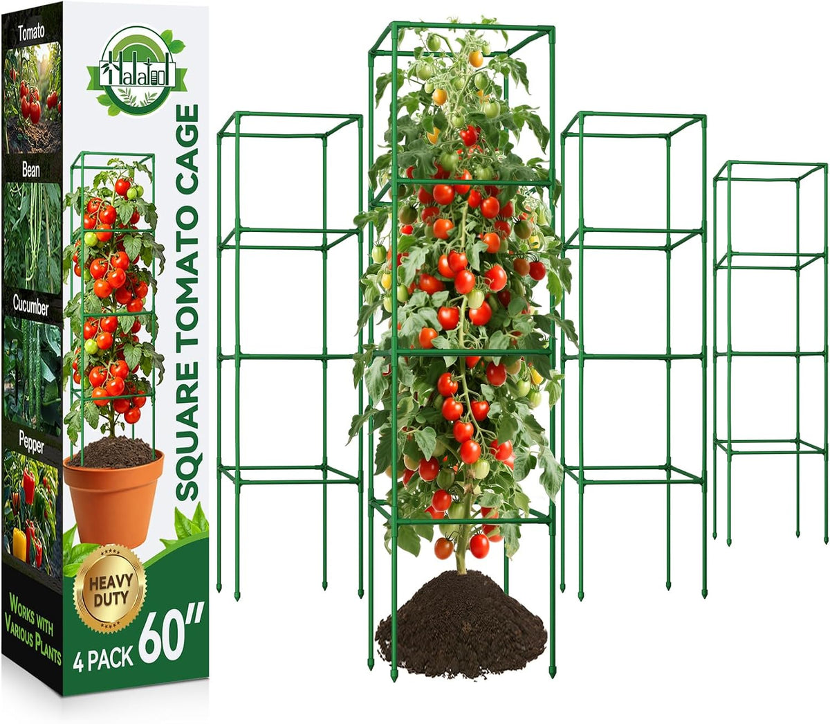 4 Pack 45" Tomato Cages for Garden, Heavy Duty Adjustable Plant Support