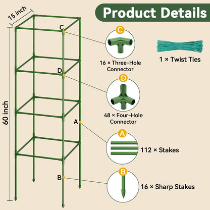 4 Pack 45" Tomato Cages for Garden, Heavy Duty Adjustable Plant Support