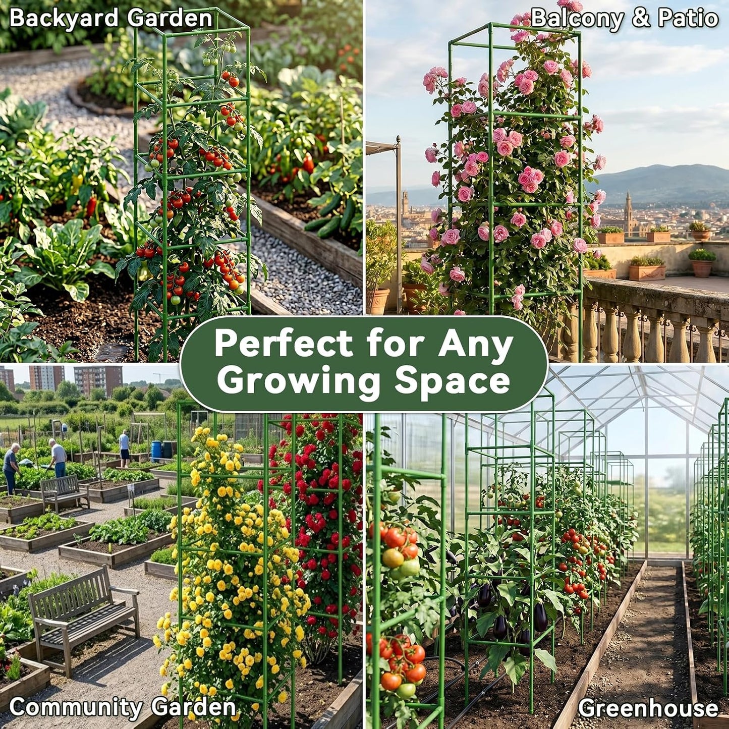 4 Pack 45" Tomato Cages for Garden, Heavy Duty Adjustable Plant Support