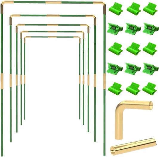 Metal Greenhouse Hoops Set for Raised Beds，21.2'' x 31.1'' Green Garden Hoops with Metal connectors,ABS Clip（Stainless Steel Spring） for Row Cover, DIY Grow Tunnel，5 Sets.