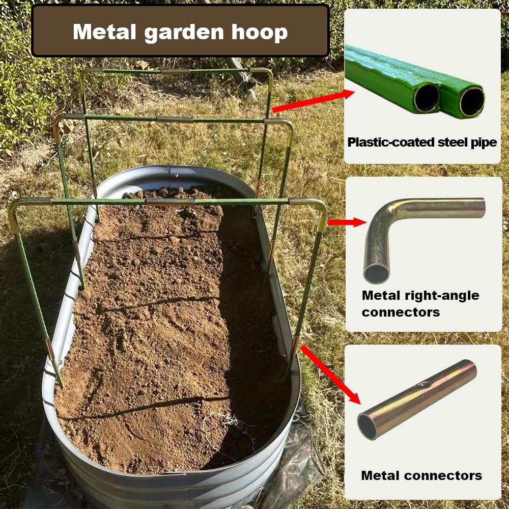 Metal Greenhouse Hoops Set for Raised Beds，21.2'' x 31.1'' Green Garden Hoops with Metal connectors,ABS Clip（Stainless Steel Spring） for Row Cover, DIY Grow Tunnel，5 Sets.