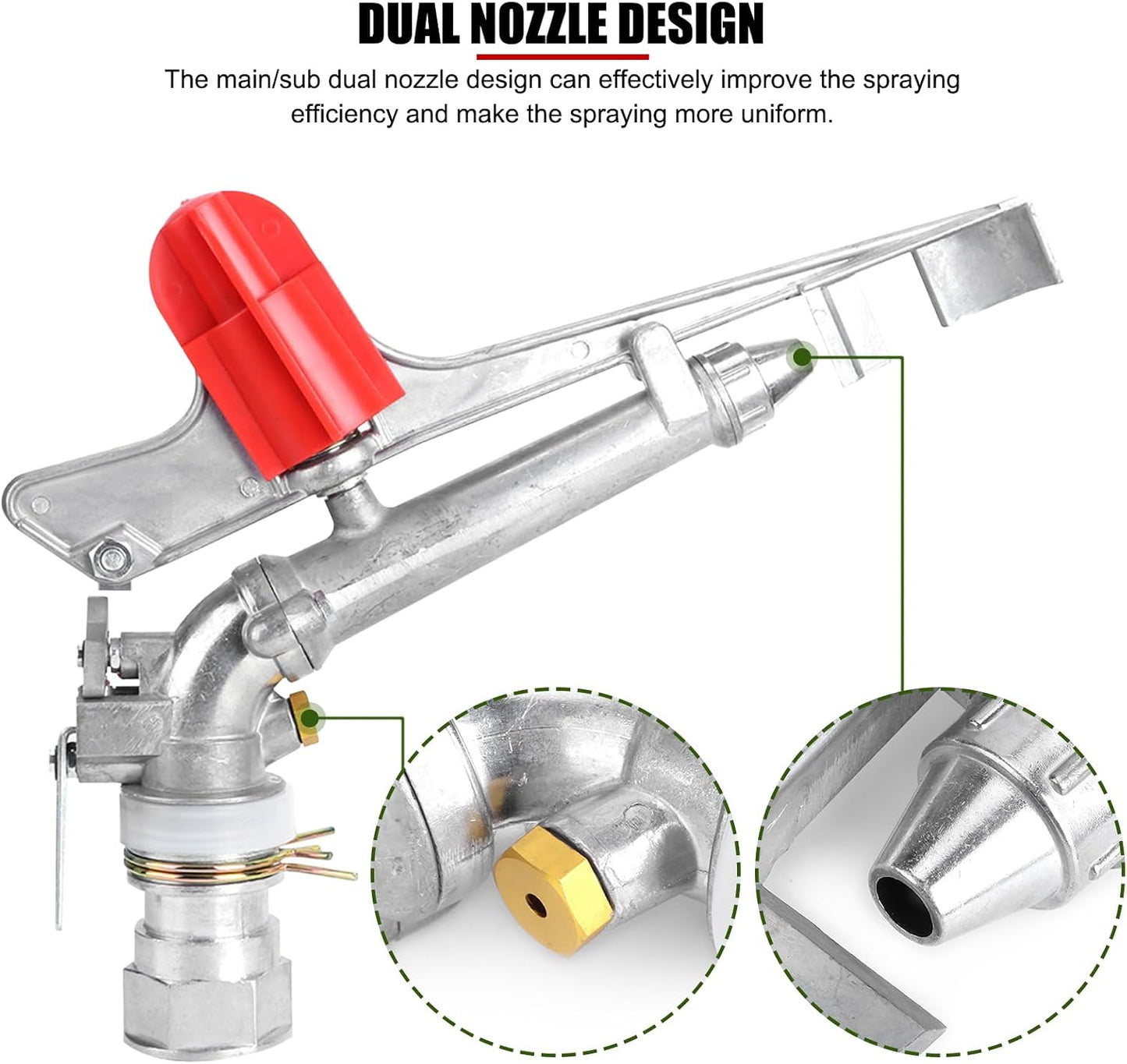 1.5in DN40 High Pressure Impact Rain Gun Sprinkler, with Dual Nozzle, Adjustable 360 Degree Automatic Rotating, for Covering Large Areas, Agriculture Field Crop Irrigation
