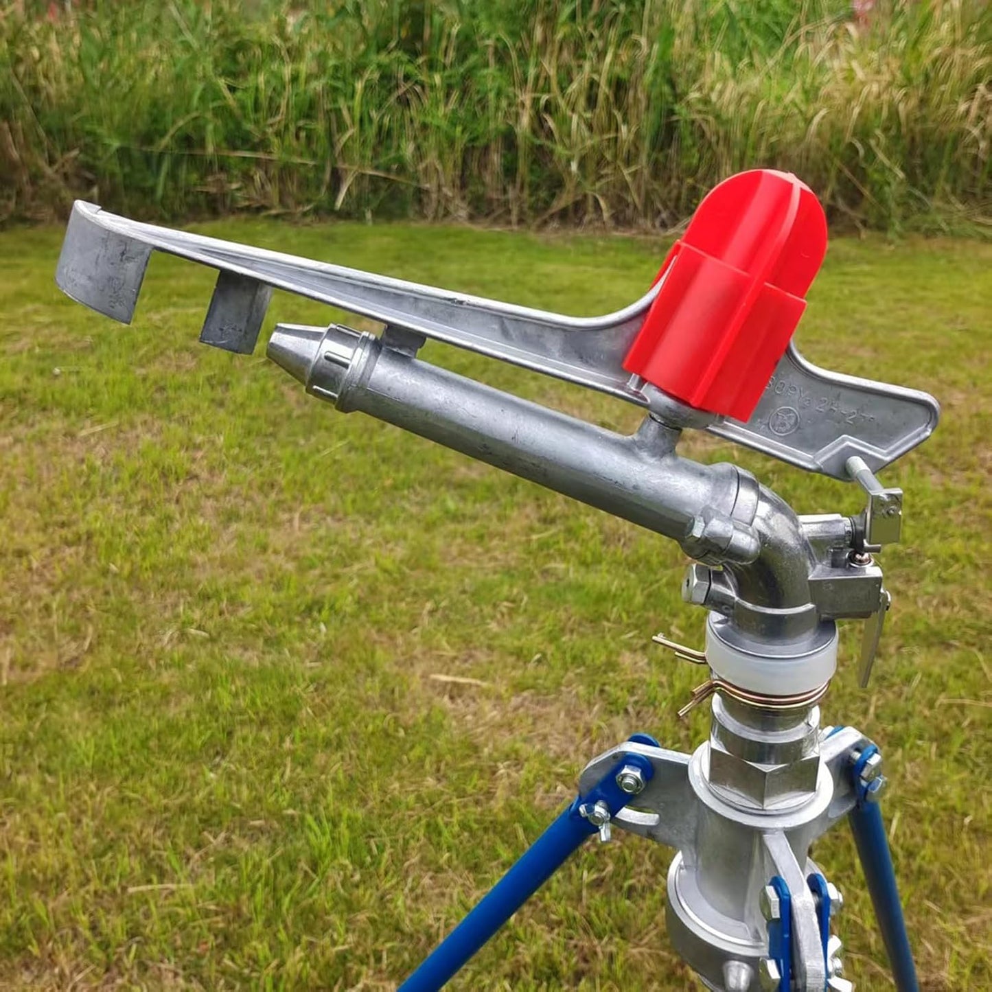 1.5in DN40 High Pressure Impact Rain Gun Sprinkler, with Dual Nozzle, Adjustable 360 Degree Automatic Rotating, for Covering Large Areas, Agriculture Field Crop Irrigation