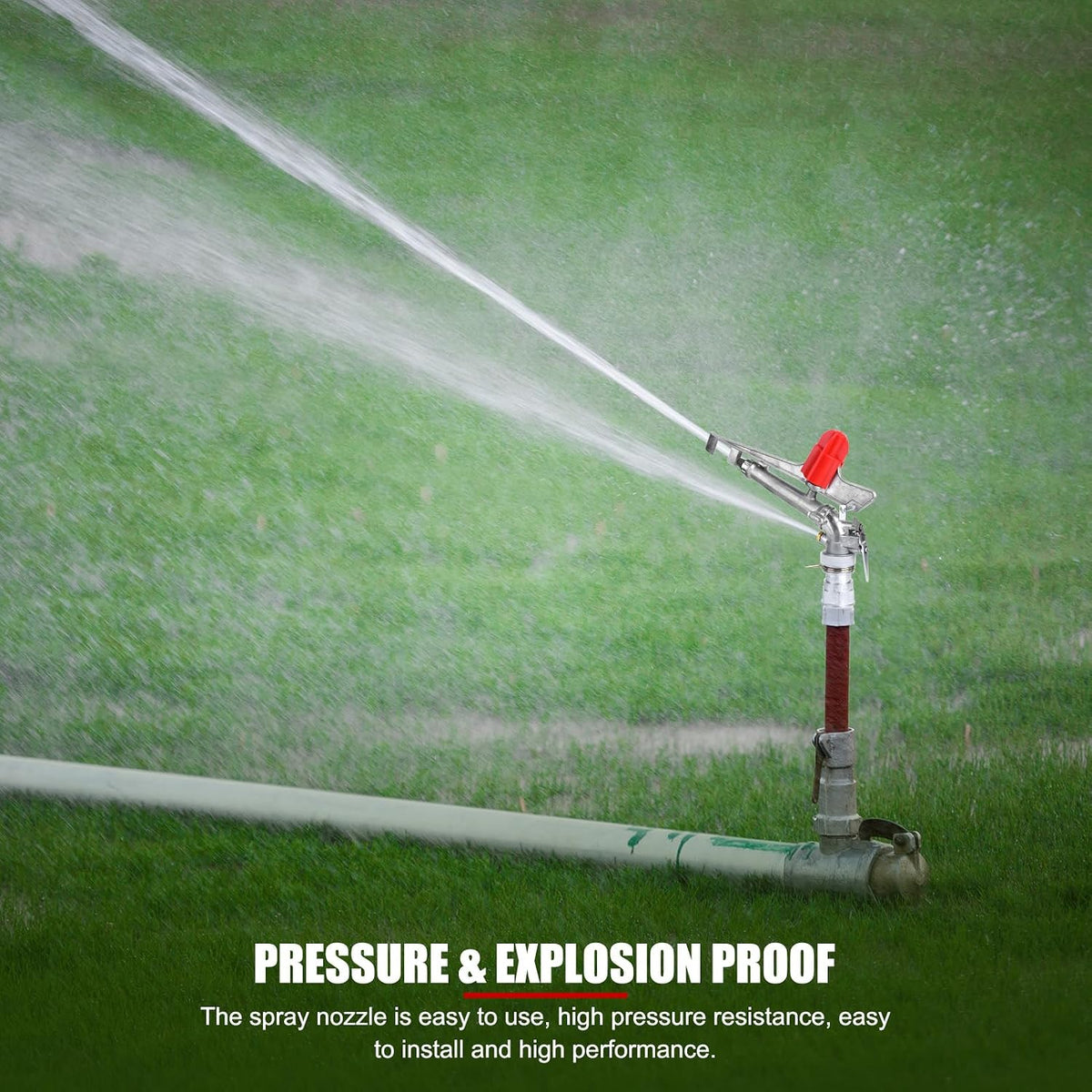 1.5in DN40 High Pressure Impact Rain Gun Sprinkler, with Dual Nozzle, Adjustable 360 Degree Automatic Rotating, for Covering Large Areas, Agriculture Field Crop Irrigation