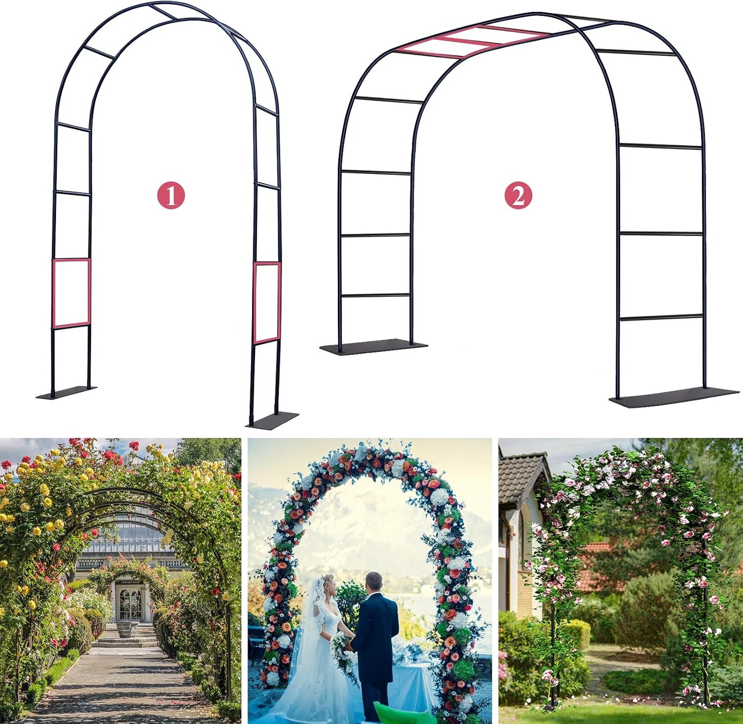Thickened Tube Garden Arch Trellis - Metal Garden Arbor for Climbing Plants