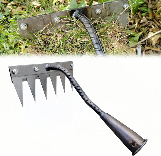 Garden Weeding Rake, Upgraded Detachable Weeder Puller Tool, Manganese Steel Iron Weeding Rakes for Weeding, Yard, Farm... (6 Tines)