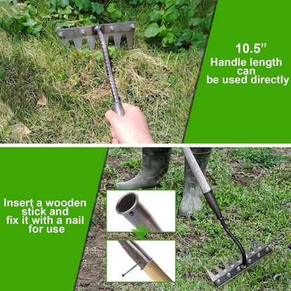Garden Weeding Rake, Upgraded Detachable Weeder Puller Tool, Manganese Steel Iron Weeding Rakes for Weeding, Yard, Farm... (6 Tines)