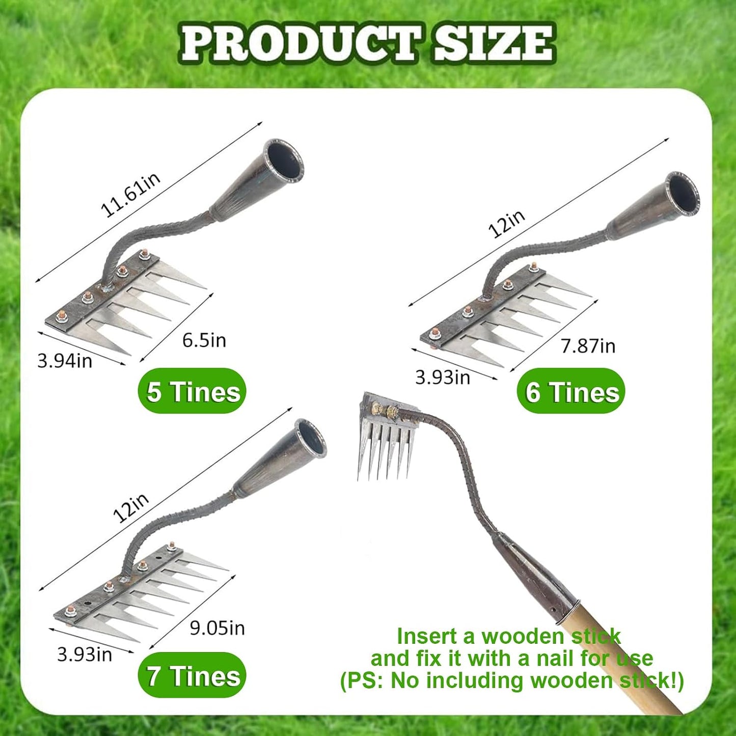 Garden Weeding Rake, Upgraded Detachable Weeder Puller Tool, Manganese Steel Iron Weeding Rakes for Weeding, Yard, Farm... (6 Tines)