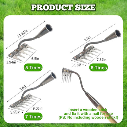 Garden Weeding Rake, Upgraded Detachable Weeder Puller Tool, Manganese Steel Iron Weeding Rakes for Weeding, Yard, Farm... (6 Tines)