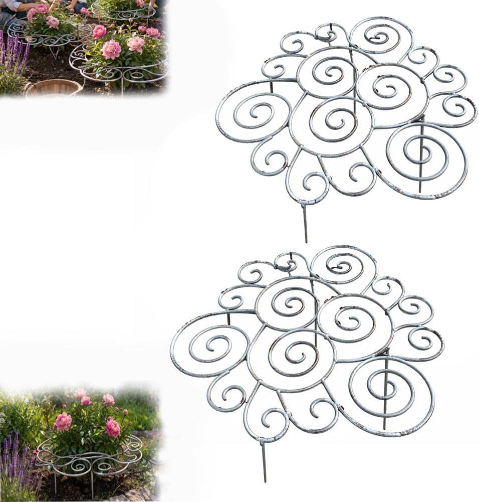 Metal Plant Support Ring for Garden, Peony Cage Stand, Indoor Pots, Flower Hoop, Decorative Grow Through Rings, Stackable Houseplant Stake, Dahlia Cage, Outdoor Orchid Clip(2PCS,Large)