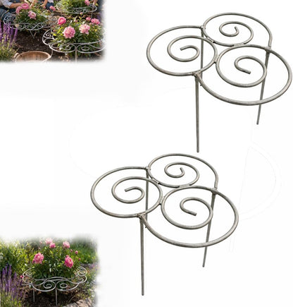 Metal Plant Support Ring for Garden, Peony Cage Stand, Indoor Pots, Flower Hoop, Decorative Grow Through Rings, Stackable Houseplant Stake, Dahlia Cage, Outdoor Orchid Clip(2PCS,Large)
