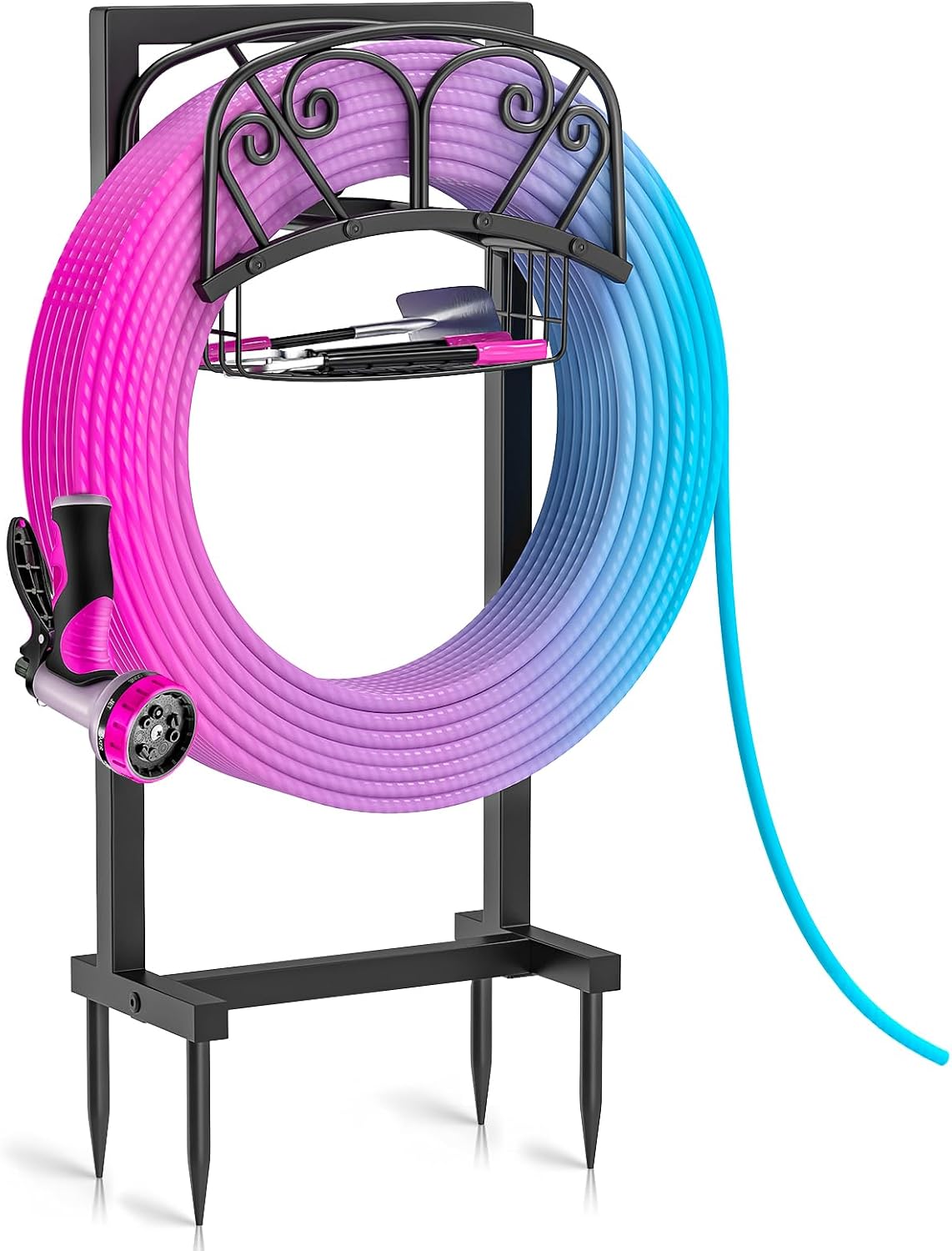 Garden Hose Holder for Outside, Metal Freestanding Hose Rack