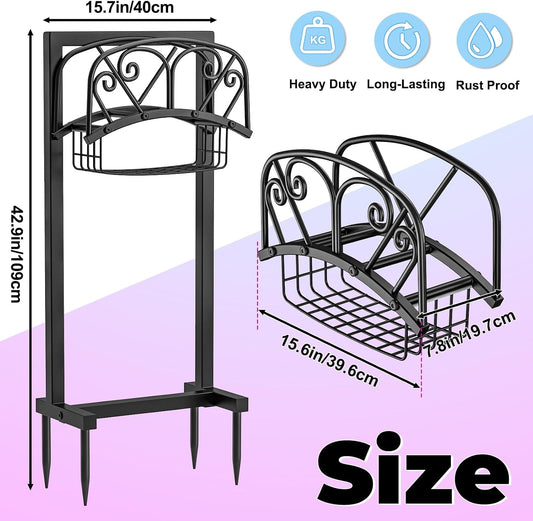 Garden Hose Holder for Outside, Metal Freestanding Hose Rack