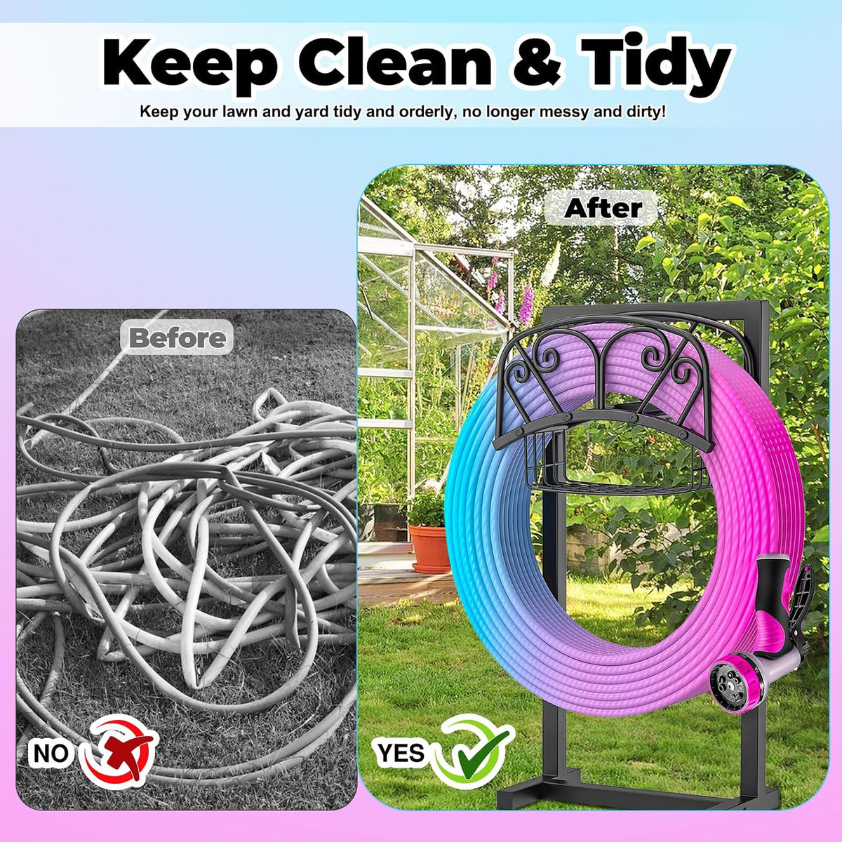 Garden Hose Holder for Outside, Metal Freestanding Hose Rack