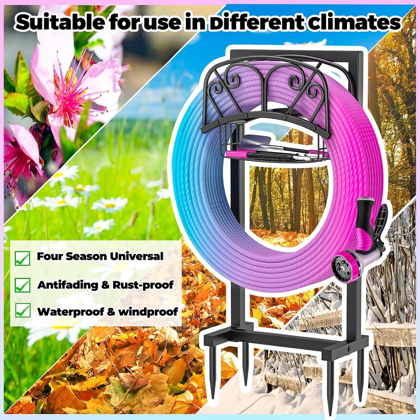 Garden Hose Holder for Outside, Metal Freestanding Hose Rack