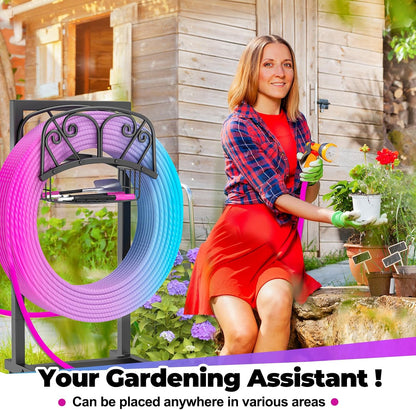 Garden Hose Holder for Outside, Metal Freestanding Hose Rack