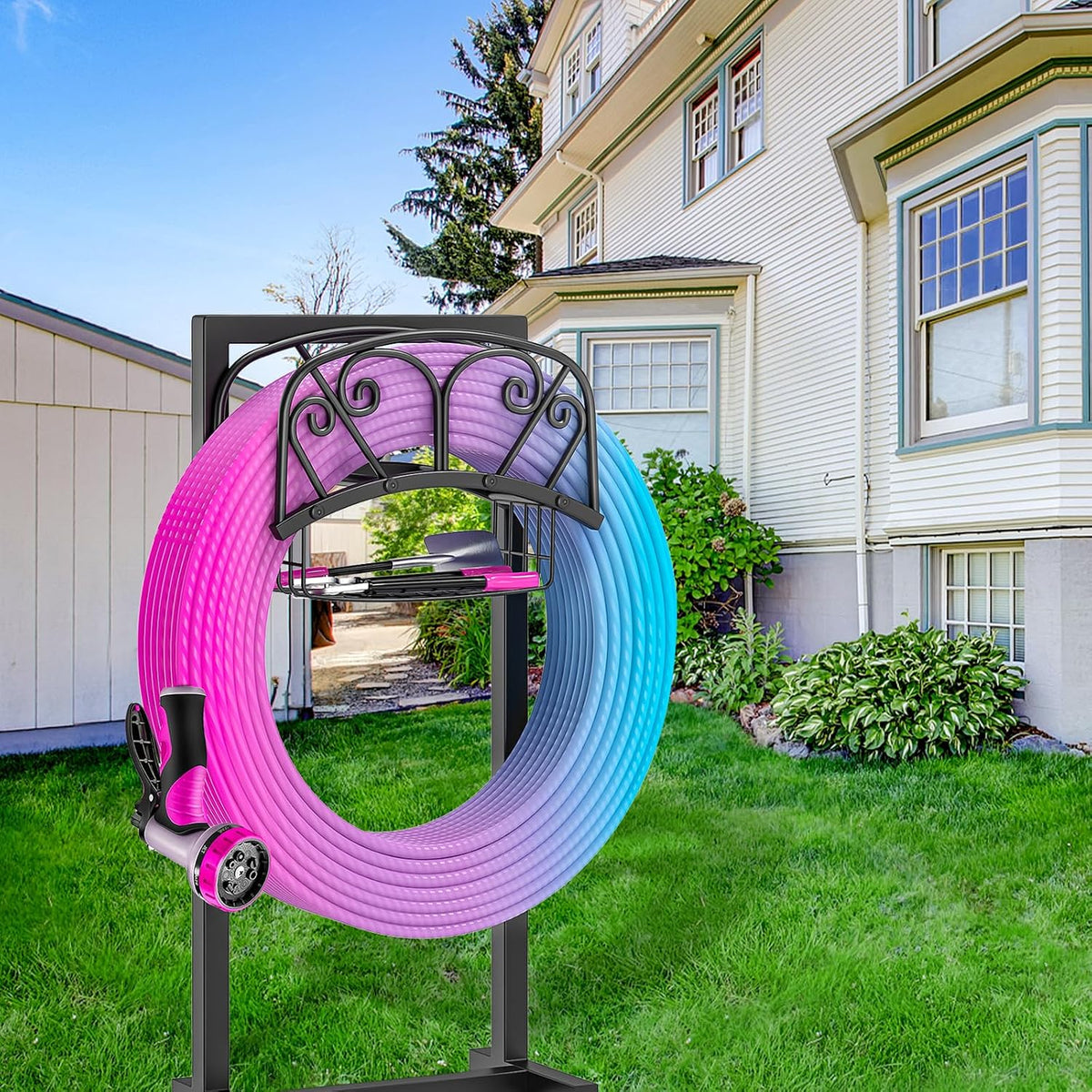 Garden Hose Holder for Outside, Metal Freestanding Hose Rack