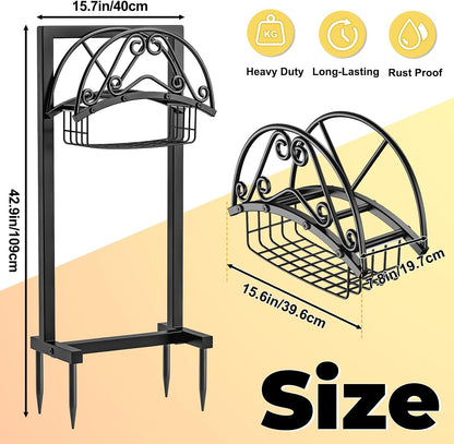 Garden Hose Holder for Outside, Metal Freestanding Hose Rack
