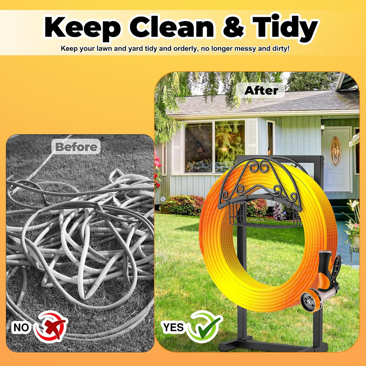 Garden Hose Holder for Outside, Metal Freestanding Hose Rack